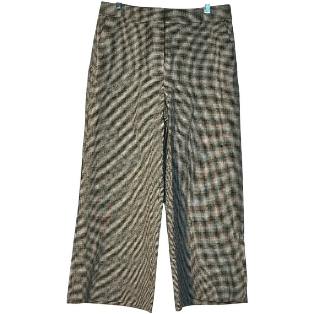 LOFT Houndstooth Wide Leg Crop Pants Career Casual Blue Brown Size 6‎ NWT